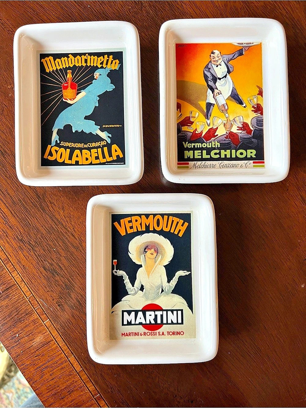 Pottery Barn Vintage Posters Martini Vermouth Spirits Dish Set